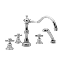 Fairfield Triple Handle Deck Mounted Roman Tub Filler with Handshower and Metal Cross Handles