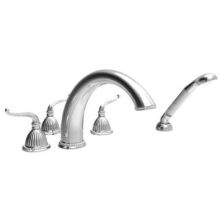 Alexandria Triple Handle Deck Mounted Roman Tub Filler with Handshower and Metal Lever Handles