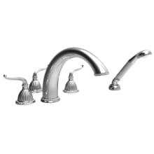 Alexandria Triple Handle Deck Mounted Roman Tub Filler with Handshower and Metal Lever Handles