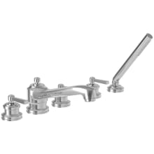 Miro Triple Handle Deck Mounted Roman Tub Filler with Handshower and Metal Lever Handles