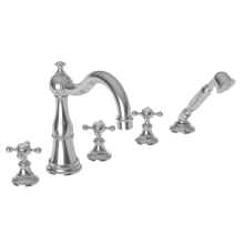 Victoria Triple Handle Deck Mounted Roman Tub Filler with Handshower and Metal Cross Handles