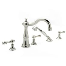 Victoria Triple Handle Deck Mounted Roman Tub Filler with Handshower and Metal Lever Handles