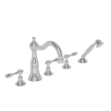 Victoria Triple Handle Deck Mounted Roman Tub Filler with Handshower and Metal Lever Handles