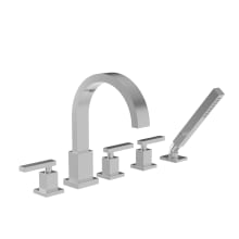 Secant Deck Mounted Roman Tub Filler with Tub Spout, Metal Lever Handles, and Hand Shower
