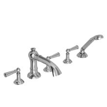 Double Handle Deck Mounted Roman Tub Filler with Tub Spout, Personal Hand Shower and Metal Lever Handles from the Aylesbury Collection