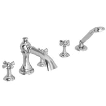 Jacobean Triple Handle Roman Tub Faucet with Handshower and Metal Lever Handles