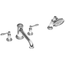 Ithaca Triple Handle Deck Mounted Roman Tub Faucet with Handshower and Metal Lever Handles