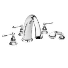 Seaport Triple Handle Deck Mounted Roman Tub Filler with Handshower and Metal Lever Handles