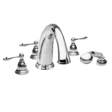 Seaport Triple Handle Deck Mounted Roman Tub Filler with Handshower and Metal Lever Handles