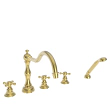 Chesterfield Triple Handle Deck Mounted Roman Tub Filler with Handshower and Metal Cross Handles