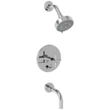 East Linear Single Handle Tub and Shower Valve Trim Kit with Single Function Shower Head and Metal Cross Handle