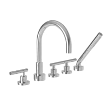 East Linear Double Handle Deck Mounted Roman Tub Filler with Handshower and Metal Lever Handles