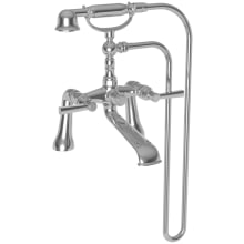Wall / Floor Mounted Clawfoot Tub Filler with Metal Lever Handles and Built-In Diverter - Includes Hand Shower