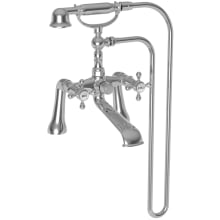 Chesterfield Deck Mounted Roman Tub Filler with Metal Cross Handles - Includes Personal Hand Shower and Rough-In Valve