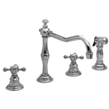 Chesterfield Double Handle Widespread Kitchen Faucet with Side Spray and Metal Cross Handles