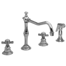 Fairfield Double Handle Widespread Kitchen Faucet with Side Spray and Metal Cross Handles
