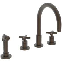 East Linear Double Handle Widespread Kitchen Faucet with Side Spray and Metal Cross Handles