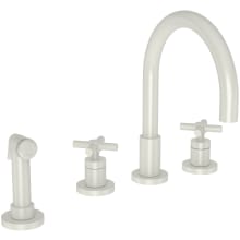 East Linear Double Handle Widespread Kitchen Faucet with Side Spray and Metal Cross Handles