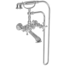 Victoria Wall Mounted Roman Tub Faucet Trim with Cross Handles and Built-In Diverter - Includes Personal Hand Shower
