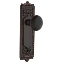 Vintage Black Porcelain Passage Door Knob Set with Victorian Brass Egg and Dart Plate and 2-3/8" Backset