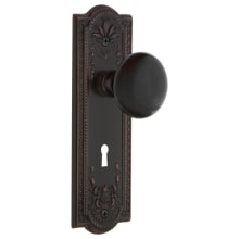 Black Porcelain Solid Brass Passage Door Knob Set with Meadows Rose, Keyhole and 2-3/8" Backset