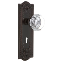 Vintage Waldorf Gem Cut Octagon Crystal Passage Door Knob Set with Solid Brass Meadows Rose, Keyhole and 2-3/8" Backset