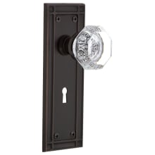 Waldorf Lead Crystal Passage Door Knob Set with Solid Brass Mission Backplate, Skeleton Keyhole and 2-3/8" Backset