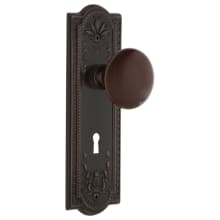 Brown Porcelain Solid Brass Dummy Door Knob Set with Meadows Rose and Keyhole