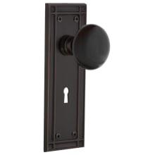 Vintage Black Porcelain Dummy Door Knob Set with Solid Brass Mission Style Backplate and Keyhole
