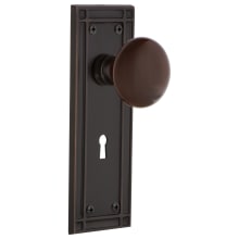 Brown Porcelain Solid Brass Dummy Door Knob Set with Mission Rose and Keyhole