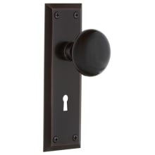 Black Porcelain Solid Brass Dummy Door Knob Set with New York Rose and Keyhole