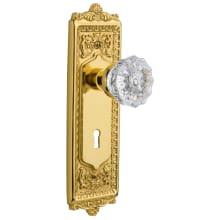 Victorian Crystal Privacy Door Knob Set with Solid Brass Egg and Dart Plate, Keyhole and 2-3/8" Backset