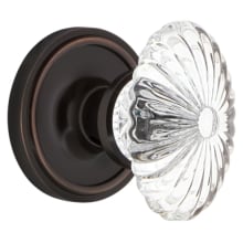 Vintage Farmhouse Oval Egg Fluted Flower Crystal Privacy Door Knob Set with Solid Brass Classic Rose Plate and 2-3/8" Backset