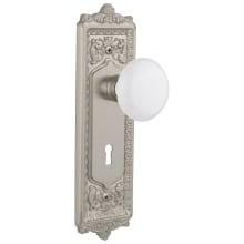 White Porcelain Solid Brass Dummy Door Knob Set with Egg and Dart Rose and Keyhole