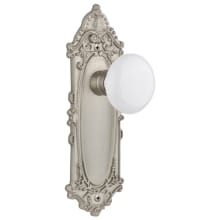 White Porcelain Solid Brass Passage Door Knob Set with Victorian Rose and 2-3/8" Backset