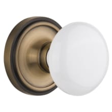 Vintage White Porcelain Privacy Door Knob Set with Solid Brass Classic Rose Plate and 2-3/8" Backset