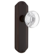 Round Clear Crystal Privacy Door Knob Set with Solid Brass Art Deco Back Plate and 2-3/8" Backset