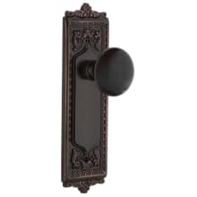 Vintage Black Porcelain Privacy Door Knob Set with Victorian Brass Egg and Dart Plate and 2-3/8" Backset