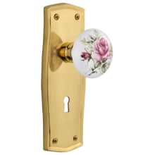 Vintage Farmhouse Painted Rose Single Dummy Door Knob with Solid Brass Prairie Country Backplate and Keyhole
