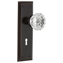 Crystal Solid Brass Privacy Door Knob Set with New York Rose, Keyhole and 2-3/8" Backset