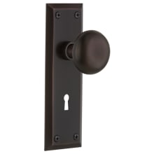 New York Solid Brass Privacy Door Knob Set with Keyhole and 2-3/8" Backset