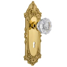 Crystal Solid Brass Vintage Skeleton Key Retrofit Entry Handleset Trim with Victorian Rose, Keyhole and 2-1/4" Backset