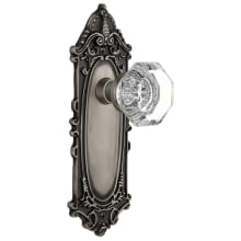 Waldorf Lead Crystal Privacy Door Knob Set with Solid Brass Victorian Backplate and 2-3/8" Backset