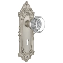 Waldorf Lead Crystal Single Dummy Door Knob with Solid Brass Victorian Backplate and Skeleton Keyhole