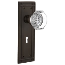 Vintage Waldorf Gem Cut Octagon Crystal Privacy Door Knob Set with Solid Brass Meadows Rose, Keyhole and 2-3/8" Backset