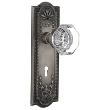 Vintage Waldorf Gem Cut Octagon Crystal Passage Door Knob Set with Solid Brass Meadows Rose, Keyhole and 2-3/8" Backset