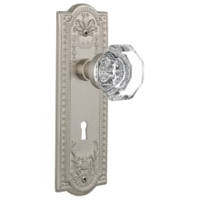 Vintage Waldorf Gem Cut Octagon Crystal Dummy Door Knob Set with Solid Brass Meadows Rose and Keyhole