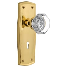 Vintage Waldorf Gem Cut Crystal Privacy Door Knob Set with Solid Brass Prairie Backplate, Keyhole and 2-3/8" Backset