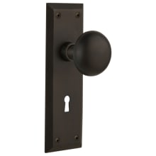 New York Solid Brass Privacy Door Knob Set with Keyhole and 2-3/8" Backset
