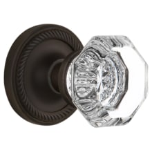 Waldorf Vintage Restoration Lead Crystal Privacy Door Knob Set with Solid Brass Rope Rose and 2-3/8" Backset